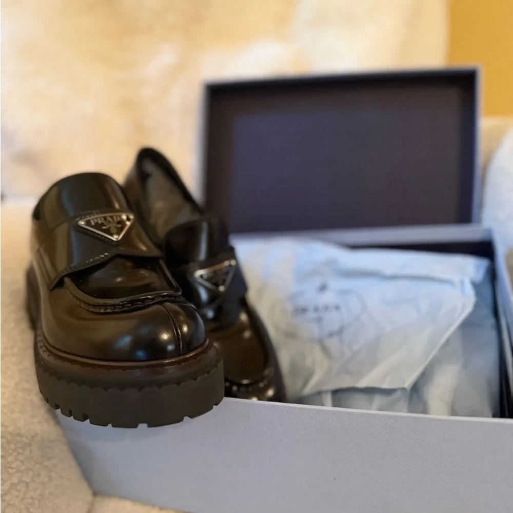 Prada Brushed Leather Loafers - Picture 7 of 10